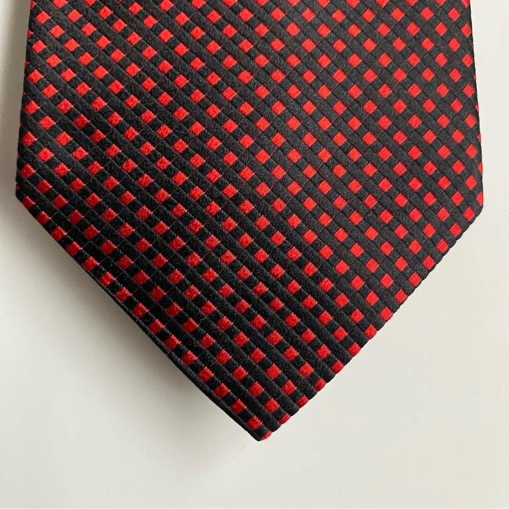 Villa Bugatti Tie 100% Italian Silk Vintage Necktie Red Black Checked Italy